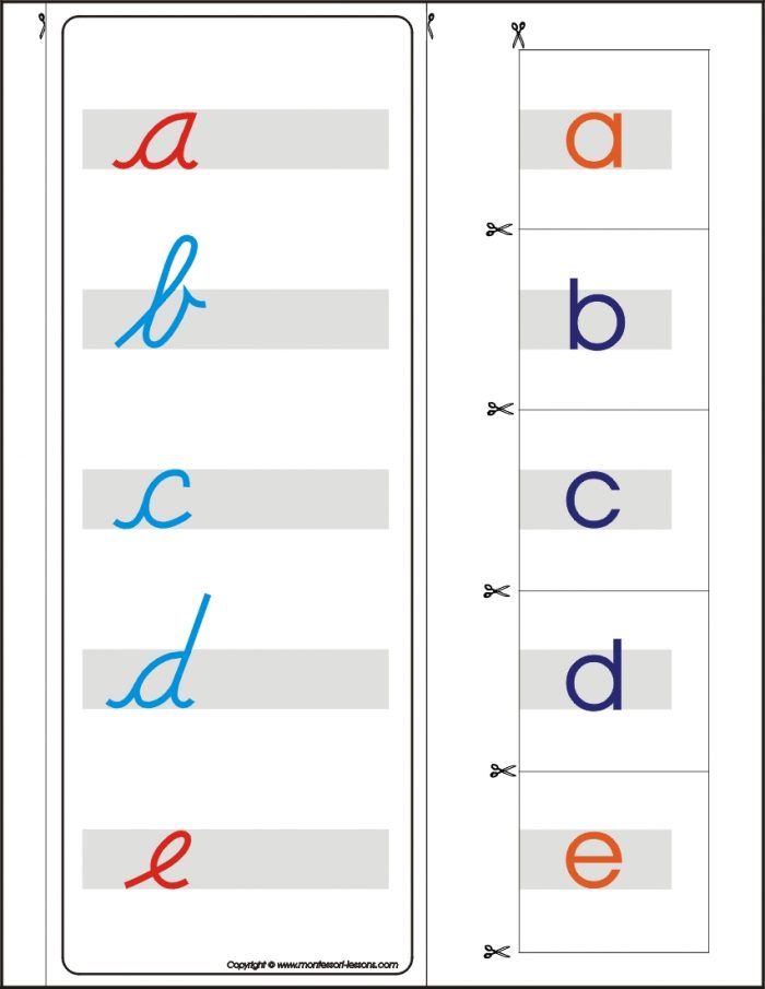 Matching lower cursive and print letters, A-Z – Montessori Lessons