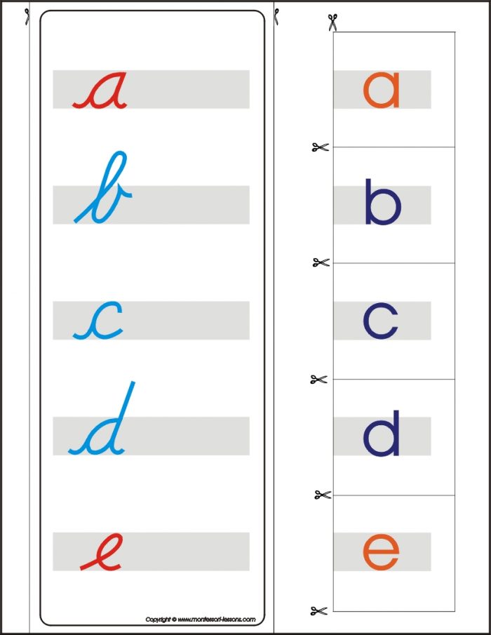 Matching lower cursive and print letters a z montessori lessons