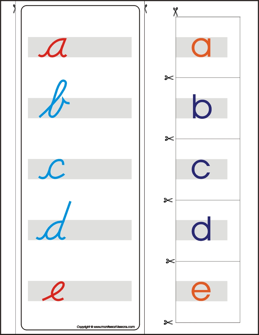 Matching lower cursive and print letters a z montessori lessons
